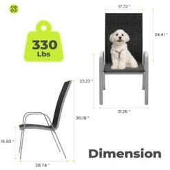 Patio Metal Black Outdoor Stackable Breathable Chaise Lounge Dining Chairs With Armrests For Patio Yard (Set Of 4) -More Furniture Store jearey outdoor dining chairs tzc 3jt blue 1f 1000