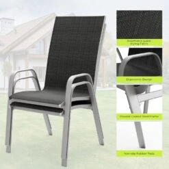 Charlotte Stackable Black Outdoor Dining Chair Set Of 2 -More Furniture Store jearey outdoor dining chairs xltddy 2 black 66 1000