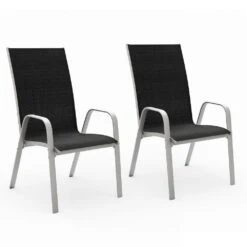 Charlotte Stackable Black Outdoor Dining Chair Set Of 2 -More Furniture Store jearey outdoor dining chairs xltddy 2 black c3 1000