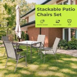 Charlotte Stackable Grey Outdoor Dining Chair Set Of 2 -More Furniture Store jearey outdoor dining chairs xltddy 2 grey 1f 1000