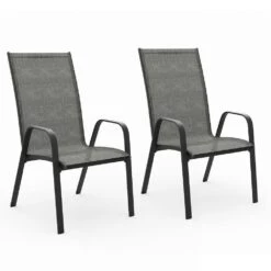Charlotte Stackable Grey Outdoor Dining Chair Set Of 2 -More Furniture Store jearey outdoor dining chairs xltddy 2 grey c3 1000