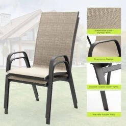Charlotte Stackable Khaki Outdoor Dining Chair Set Of 2 -More Furniture Store jearey outdoor dining chairs xltddy 2 khaki c3 1000