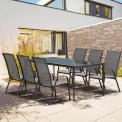 Charlotte Stackable Grey Outdoor Dining Chair Set Of 4 -More Furniture Store jearey outdoor dining chairs xltddy 4 grey 44 1000