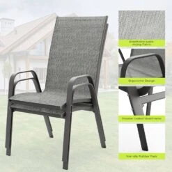 Charlotte Stackable Grey Outdoor Dining Chair Set Of 4 -More Furniture Store jearey outdoor dining chairs xltddy 4 grey 66 1000