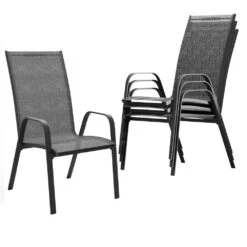 Charlotte Stackable Grey Outdoor Dining Chair Set Of 4 -More Furniture Store jearey outdoor dining chairs xltddy 4 grey c3 1000