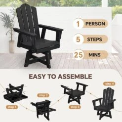 HDPE Outdoor Swivel Dining Chair Black HDPE Frame Swivel Dining Chair With Cloud Backrest -More Furniture Store jearey outdoor dining chairs xzcy black 44 1000