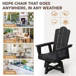 HDPE Outdoor Swivel Dining Chair Black HDPE Frame Swivel Dining Chair With Cloud Backrest -More Furniture Store jearey outdoor dining chairs xzcy black 4f 1000