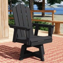 HDPE Outdoor Swivel Dining Chair Black HDPE Frame Swivel Dining Chair With Cloud Backrest