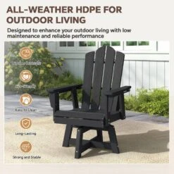 HDPE Outdoor Swivel Dining Chair Black HDPE Frame Swivel Dining Chair With Cloud Backrest -More Furniture Store jearey outdoor dining chairs xzcy black 76 1000