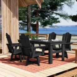 HDPE Outdoor Swivel Dining Chair Black HDPE Frame Swivel Dining Chair With Cloud Backrest -More Furniture Store jearey outdoor dining chairs xzcy black c3 1000