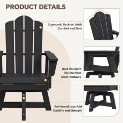 HDPE Outdoor Swivel Dining Chair Black HDPE Frame Swivel Dining Chair With Cloud Backrest -More Furniture Store jearey outdoor dining chairs xzcy black fa 1000