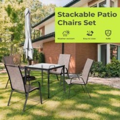 Charlotte Stackable Brown Outdoor Dining Chair (Set Of 2) -More Furniture Store jearey outdoor dining chairs ykdj fushia 1f 1000