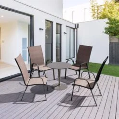 Charlotte Stackable Brown Outdoor Dining Chair (Set Of 2) -More Furniture Store jearey outdoor dining chairs ykdj fushia 31 1000