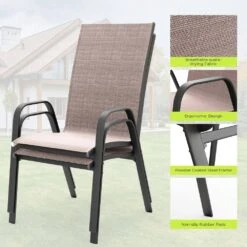 Charlotte Stackable Brown Outdoor Dining Chair (Set Of 2) -More Furniture Store jearey outdoor dining chairs ykdj fushia 66 1000