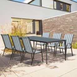 Charlotte Stackable Blue And White Outdoor Dining Chair Set Of 4 -More Furniture Store jearey outdoor dining chairs ykdj green 1f 1000