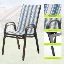 Charlotte Stackable Blue And White Outdoor Dining Chair Set Of 4 -More Furniture Store jearey outdoor dining chairs ykdj green 66 1000