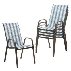 Charlotte Stackable Blue And White Outdoor Dining Chair Set Of 4 -More Furniture Store jearey outdoor dining chairs ykdj green c3 1000