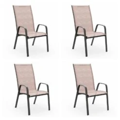 Charlotte Stackable Brown Outdoor Dining Chair Set Of 4 -More Furniture Store jearey outdoor dining chairs ykdj yellow 44 1000