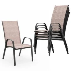 Charlotte Stackable Brown Outdoor Dining Chair Set Of 4 -More Furniture Store jearey outdoor dining chairs ykdj yellow c3 1000