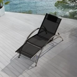 Black Metal Aluminum Outdoor 5-Positions Adjustable Chaise Lounge With Frame -More Furniture Store jearey outdoor lounge chairs e11 02xxy dgn 76 1000
