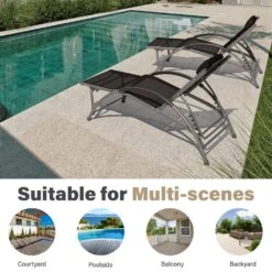 Black Metal Aluminum Outdoor 5-Positions Adjustable Chaise Lounge With Frame -More Furniture Store jearey outdoor lounge chairs e11 02xxy dgn fa 1000