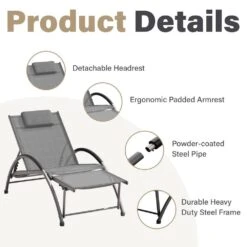 Grey Metal Aluminum Outdoor 5-Positions Adjustable Chaise Lounge With Frame 11 Grey Metal Aluminum Outdoor 5-Positions Adjustable Chaise Lounge With Frame -More Furniture Store jearey outdoor lounge chairs e11 02xxy gy 4f 1000