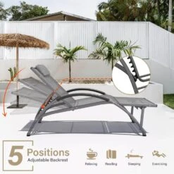 Grey Metal Aluminum Outdoor 5-Positions Adjustable Chaise Lounge With Frame 10 Grey Metal Aluminum Outdoor 5-Positions Adjustable Chaise Lounge With Frame -More Furniture Store jearey outdoor lounge chairs e11 02xxy gy c3 1000