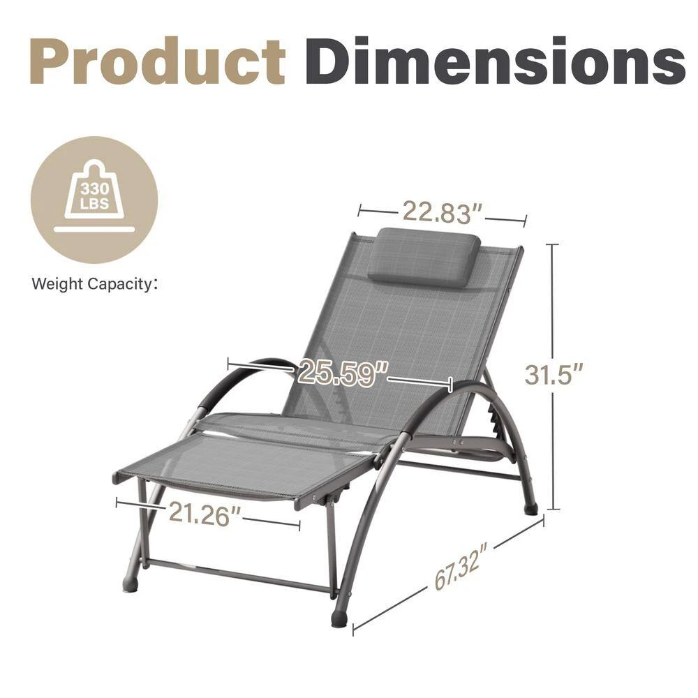 Grey Metal Aluminum Outdoor 5-Positions Adjustable Chaise Lounge With Frame 2 Grey Metal Aluminum Outdoor 5-Positions Adjustable Chaise Lounge With Frame - Image 2