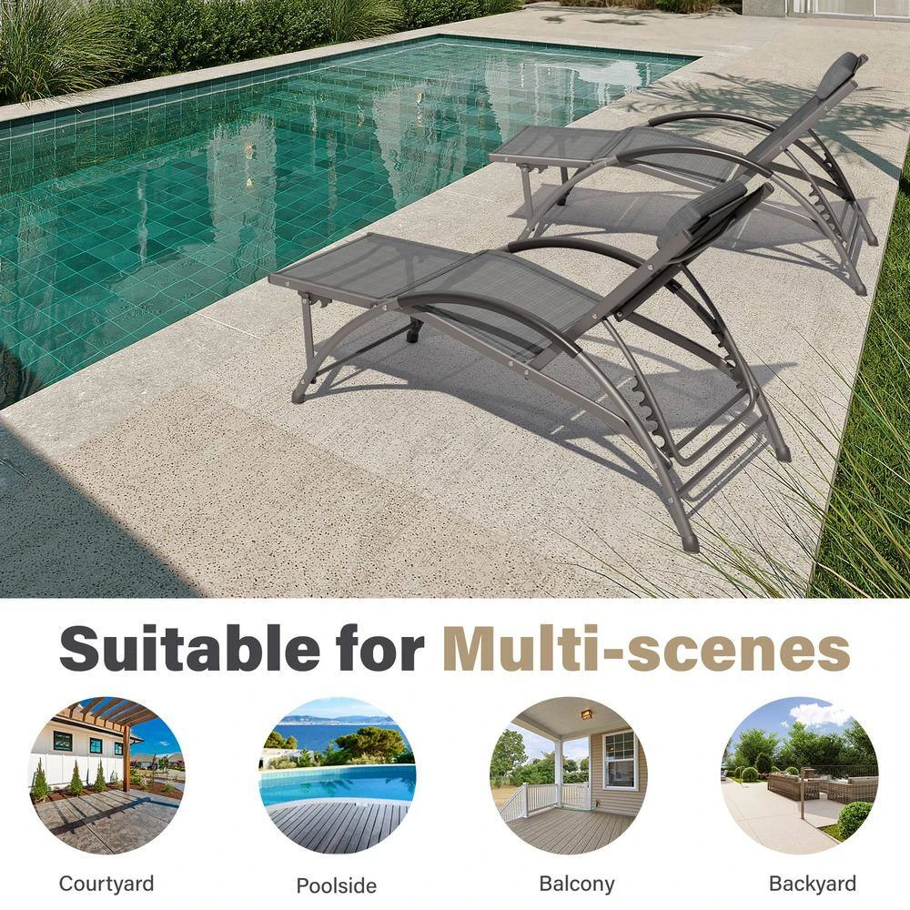 Grey Metal Aluminum Outdoor 5-Positions Adjustable Chaise Lounge With Frame 7 Grey Metal Aluminum Outdoor 5-Positions Adjustable Chaise Lounge With Frame - Image 7