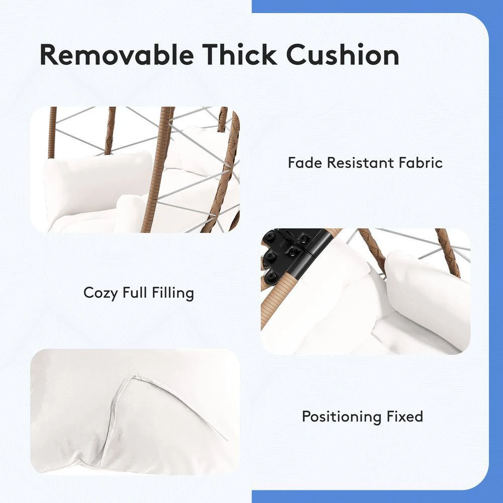 Woven Beige Wicker Outdoor Lounge Egg Chair With Coffee Table And Beige Cushion 5 Woven Beige Wicker Outdoor Lounge Egg Chair With Coffee Table And Beige Cushion - Image 5