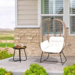 Woven Beige Wicker Outdoor Lounge Egg Chair With Coffee Table And Beige Cushion 13 Woven Beige Wicker Outdoor Lounge Egg Chair With Coffee Table And Beige Cushion -More Furniture Store jearey outdoor lounge chairs egg ch bg 31 1000