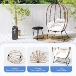 Woven Beige Wicker Outdoor Lounge Egg Chair With Coffee Table And Beige Cushion 10 Woven Beige Wicker Outdoor Lounge Egg Chair With Coffee Table And Beige Cushion -More Furniture Store jearey outdoor lounge chairs egg ch bg 4f 1000