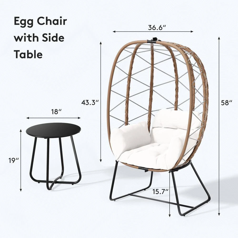 Woven Beige Wicker Outdoor Lounge Egg Chair With Coffee Table And Beige Cushion 2 Woven Beige Wicker Outdoor Lounge Egg Chair With Coffee Table And Beige Cushion - Image 2