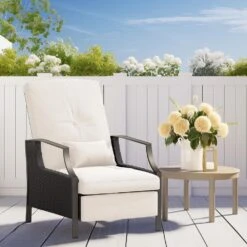 Charlotte Beige Wicker Outdoor Chaise Lounge Push Hand Recliner With Cushions -More Furniture Store jearey outdoor lounge chairs rcpcb beige 31 1000