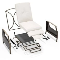 Charlotte Beige Wicker Outdoor Chaise Lounge Push Hand Recliner With Cushions -More Furniture Store jearey outdoor lounge chairs rcpcb beige 44 1000