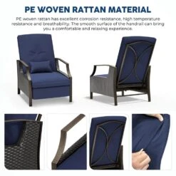 Charlotte Navy Wicker Outdoor Chaise Lounge Push Hand Recliner With Cushions -More Furniture Store jearey outdoor lounge chairs rcpcb navy 1f 1000