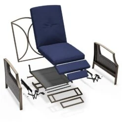 Charlotte Navy Wicker Outdoor Chaise Lounge Push Hand Recliner With Cushions -More Furniture Store jearey outdoor lounge chairs rcpcb navy 44 1000