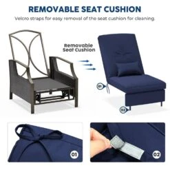 Charlotte Navy Wicker Outdoor Chaise Lounge Push Hand Recliner With Cushions -More Furniture Store jearey outdoor lounge chairs rcpcb navy 4f 1000