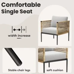 Outdoor Upholstered Natural Rattan Accent Lounge Chair With Cushion, Beige (Set Of 2) 7 Outdoor Upholstered Natural Rattan Accent Lounge Chair With Cushion, Beige (Set Of 2) -More Furniture Store jearey outdoor lounge chairs swsf2 bg 1f 1000