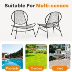 Grey Round Rattan Patio Rust-Proof Outdoor Chairs (Set Of 2) -More Furniture Store jearey outdoor lounge chairs xsd a grey 4f 1000