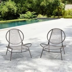 Grey Round Rattan Patio Rust-Proof Outdoor Chairs (Set Of 2)