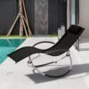 Outdoor Black Metal Patio Reclining Foldable Lounge Chair For Patio Pool Beach Sunbathing Chair