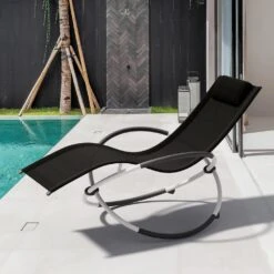 Outdoor Black Metal Patio Reclining Foldable Lounge Chair For Patio Pool Beach Sunbathing Chair