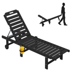 HDPE Black Plastic 5-Level Adjustment Outdoor Lounge Recliner Chair (Set Of 2) -More Furniture Store jearey outdoor lounge chairs ysdty black s2 31 1000