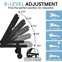 HDPE Black Plastic 5-Level Adjustment Outdoor Lounge Recliner Chair (Set Of 2) -More Furniture Store jearey outdoor lounge chairs ysdty black s2 44 1000