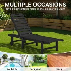 HDPE Black Plastic 5-Level Adjustment Outdoor Lounge Recliner Chair (Set Of 2) -More Furniture Store jearey outdoor lounge chairs ysdty black s2 4f 1000