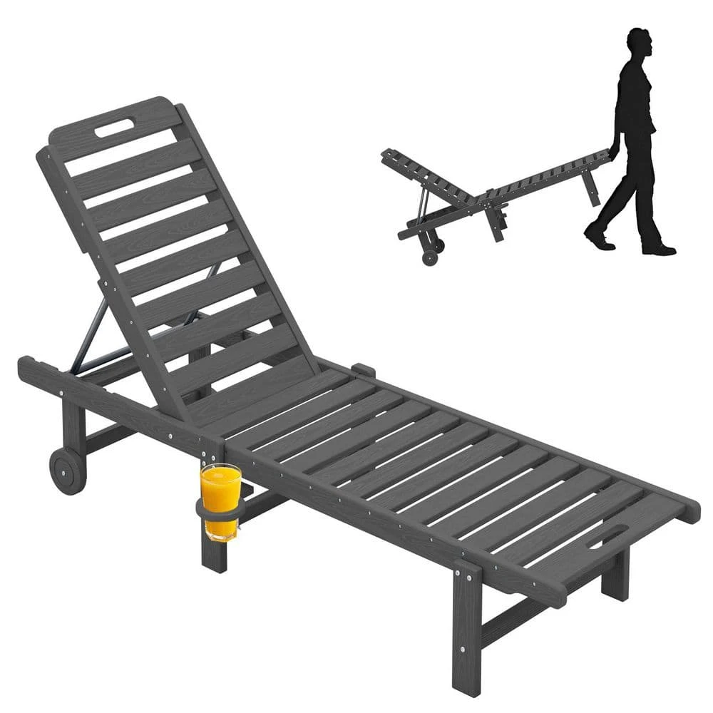 HDPE Grey 5-Level Adjustment Outdoor Lounge Recliner Chair (Set Of 2) 9 HDPE Grey 5-Level Adjustment Outdoor Lounge Recliner Chair (Set Of 2) - Image 9