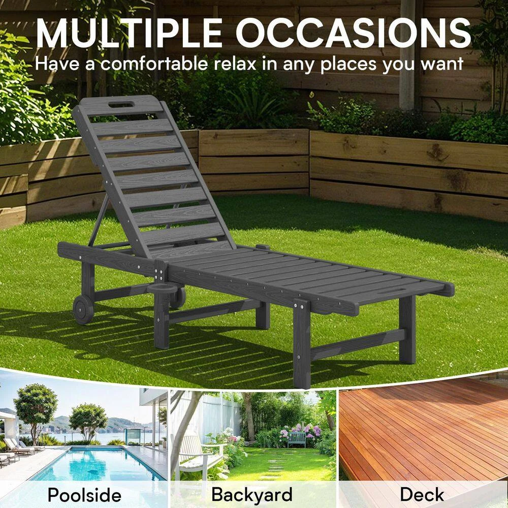 HDPE Grey 5-Level Adjustment Outdoor Lounge Recliner Chair (Set Of 2) 4 HDPE Grey 5-Level Adjustment Outdoor Lounge Recliner Chair (Set Of 2) - Image 4