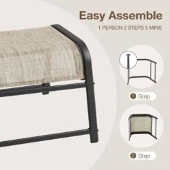 Textilene Fabric Metal Frame Beige Outdoor Ottoman With Navy Cushion For Patio (2-Pack) -More Furniture Store jearey outdoor ottomans jl beige 31 1000