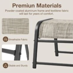 Textilene Fabric Metal Frame Beige Outdoor Ottoman With Navy Cushion For Patio (2-Pack) -More Furniture Store jearey outdoor ottomans jl beige 76 1000